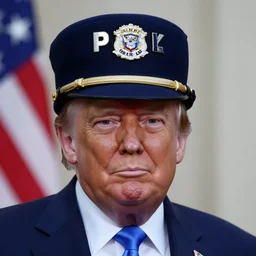 photo of Donald trump wearing an FBI hat