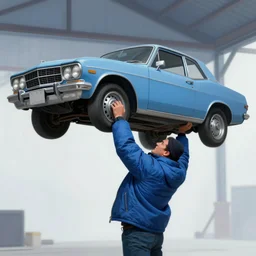 concept art of rocky balboa lifting and old car in a barn, he wears a winter jacket and a beanie, matte painting, art concept, unreal engine, by aenaluck, artgerm and roberto ferri and greg rutkowski, blue and white tones, digital painting, artstation, concept art, smooth, sharp focus ilustration hq