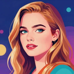 a closeup of emma stone, in retro colors, synthwave style, 2 d digital vector art