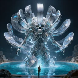 by par olofsson and tristan eaton, visually stunning, cinematic, ultra realistic, hyper realism, 1 2 k, epic, octane render, unreal engine, vfx, maya, the pool of mortal dreams : the machine itself will remain a dream, spinning disks of silky starlight like crown - wreaths on mighty planets : the binary of life and death