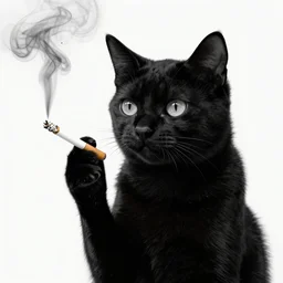 noir cat smoking cigarette, digital art