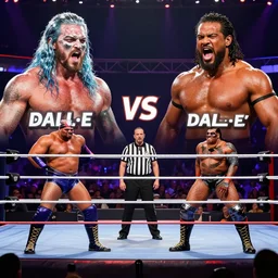 stable diffusion versus DALL·E versus Midjourney triple threat match with disco diffusion as a special referee in a wwe wrestling ring