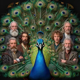anthropomorphic highly detailed group portrait of funny neon giant cute eyes peacock, intricate, elegant, highly detailed, digital painting, artstation, concept art, smooth, sharp focus, illustration, art by artgerm, bob eggleton, michael whelan, stephen hickman, richard corben, wayne barlowe, trending on artstation and greg rutkowski and alphonse mucha, 8