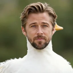 closeup portrait of a ryan gosling in a goose suit, natural light, sharp, detailed face, magazine, press, photo, steve mccurry, david lazar, canon, nikon, focus