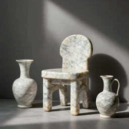 renaissance marble chair with vase, pot, jug. karl blossfeldt, salvador dali