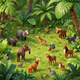 jungle with animals, isometric game, smooth 3 d illustration, cinematic matte painting, soft render, servando lupini, handpaint texture, blender, 3 dcoat, concept art by noah bradley, darek zabrocki, tyler edlin, jordan grimmer, neil blevins, james paick, natasha tan, highly detailed, ultra detailed, ultra realistic, trending on artstation