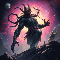 an african!! cosmic god bending space time, watchmen, dim light, bloom, front game card, marvel comics, dark, intricate, highly detailed, smooth, artstation, digital illustration by ruan jia and mandy jurgens and artgerm and wayne barlowe and greg rutkowski and zdislaw beksinski, and adi granov