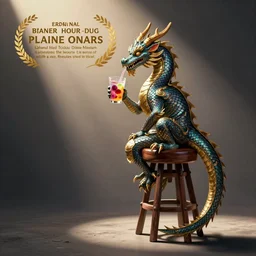 dragon sitting on a high top stool waiting patiently for a drink, digital art