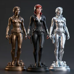 black widow, bronze statue and silver, unreal engine, high detailed holographic