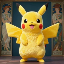 elegant woman in a pikachu costume, art by Annie Liebovitz and Alphonse Mucha