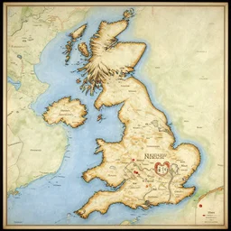 a map of great britain in the style of a medieval painting