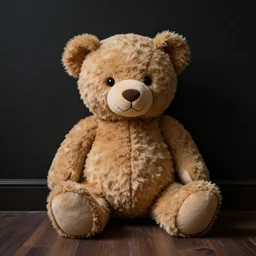 Photograph of a teddy bear sitting alone in a dark room, trending on ArtStation