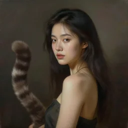 Girl with a cat tail, human chimera, tail, matte painting