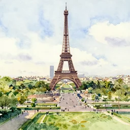 watercolor painting of a landscape in paris