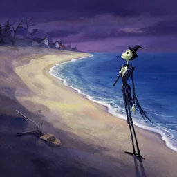 curved perspective digital art of a beach by anton fadeev from nightmare before christmas