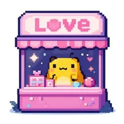 a cute sweet cosmic shop selling love and curse by beeple, pixel game, on artstastion, # pixelart