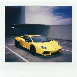 old polaroid shots of a yellow lamborghini