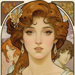 realistic detailed face portrait of Veronica Lake  as Guinevere by Alphonse Mucha, Ayami Kojima, Yoshitaka Amano, Charlie Bowater, Karol Bak, Greg Hildebrandt, Jean Delville, and Mark Brooks, Art Nouveau, Pre-Raphaelite, Gothic Revival, exquisite fine details, 4k resolution