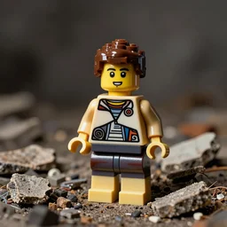 A burned Lego figure in rubble,