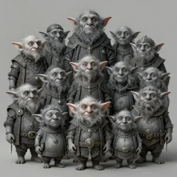 anthropomorphic highly detailed wide - angle group portrait of cute grey goblins, intricate, elegant, highly detailed being, digital painting, artstation, concept art, smooth, sharp focus, illustration, art by artgerm, bob eggleton, michael whelan, stephen hickman, richard corben, wayne barlowe, trending on artstation and greg rutkowski and alphonse mucha, 8 k