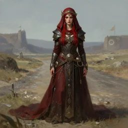 a full body portrait of a beautiful post apocalyptic offworld tieflings quarter bedouin blind pulp fiction scarlet wild rogue barbarian leper begging by the roadside, intricate, elegant, highly detailed, digital painting, artstation, concept art, smooth, sharp focus, illustration, art by krenz cushart and artem demura and alphonse mucha