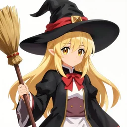 pixiv artwork portrait of cute witch marisa kirisame from touhou project, marisa kirisame touhou artwork black black hat hat broom blonde hair ultradetailed sparkling yellow eyes maid dress white apron by greg rutkowski makoto shinkai sakimichan key art 4 k 8 k ultrahd trending award winning