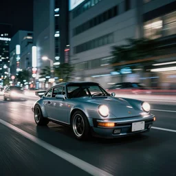 photo of a porsche 9 1 1 at night in a city, cinematic, 4 k, long exposure photography, tokyo drift, fast and furious, film still, night photography, motion blur, lens flare, movie shot, light trail, distortion, wide angle, reflections