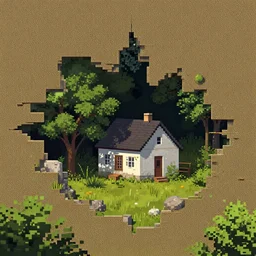 pixel sorting rift in holescape into small cottage