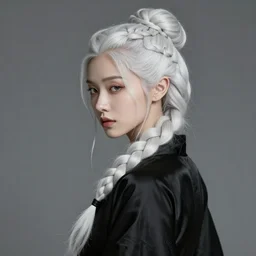 elf sorceress with braided white hair in a beehive style, character portrait wearing black silk looking over one shoulder, concept art, intricate details, highly detailed photorealistic portrait in the style of adam hughes, seseon yoon, artgerm and warren louw