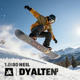 squirrel snowboarding a burton snowboard, doing 1 8 0 jump, o neil advertisement, action