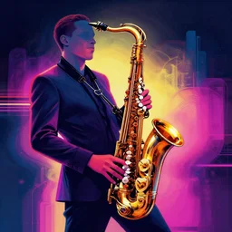 saxophone, epic retrowave art, trending on art station