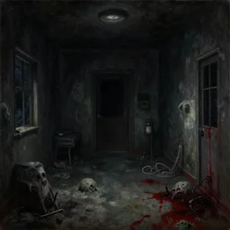 the empire strikes back, sinister and misterious, backrooms, creepypasta, crime scene, mold and blood, by gustave caillebotte, opressive atmosphere, hyperrealism, oil on canvas, dark colors, night time, masterpiece, detailed