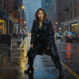 rainy night in the streets of chicago, oil on canvas, masterpiece, dramatic pose, beautiful lighting, sharp details, hyper - detailed, hd, hdr, 4 k, 8 k