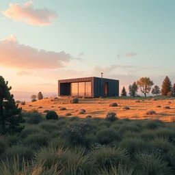 a serene landscape with a singular building in the style of neil blevins.