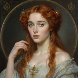 beautiful striking Pre-Raphaelite Emilia Clarke by Artgerm and Greg Rutkowski, intricate, elegant, highly detailed, digital painting, pale