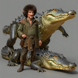 an ultra detailed matte painting of bob ross dressed as a wandering elf druid, large alligator animal familiar!!! d & d, fantasy concept art by alphonse mucha and greg rutkowski, octane render, 8 k, detailed face