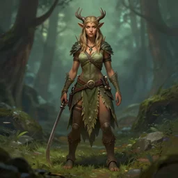 detailed face, full body female druid by krenz cushart