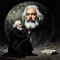 Karl Marx pondering his Orb by H.R. Giger