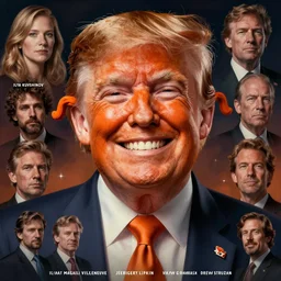 concept art, a portrait of donald trump as the president, orange spraytan, twisted cheshire smile, cinematic moody colors, realistic shaded lighting poster by ilya kuvshinov, magali villeneuve, artgerm, jeremy lipkin and michael garmash and rob rey and drew struzan