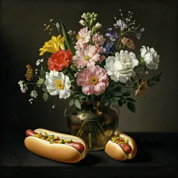 hotdog bouquet of flowers in a renaissance dutch still life painting