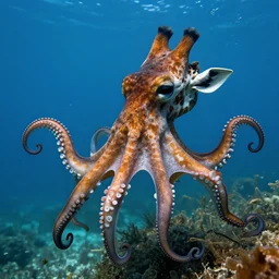 underwater realistic hibrid jiraffe octopus, subsurface scattering, hd, 8 k, hdr