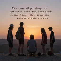 5 5 mm photo of makes sure we all get along, all get some work, some grub, some dream - stuff so we can stand to make it to another sunset. 8 0 s atmosphere. art by greg rutkowski. soft light. nikon d 8 5 0. intricate. lifelike. highly detailed 8 k.