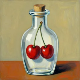 cherry in a bottle, cubism, painted by dali