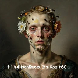 mutant man with a strange disturbing face made of flowers and insects by otto marseus van schriek rachel ruysch christian rex van minnen dutch golden age dramatic lighting chiaroscuromodern, xf iq 4, 1 5 0 mp, 5 0 mm, f 1. 4, iso 2 0 0, 1 / 1 6 0 s, natural light, adobe photoshop, adobe lightroom, pho