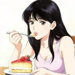 a woman is eating a cake, comic book art, by yoji shinkawa and takehiko inoue and kim jung gi, masterpiece, perfect
