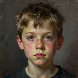 a beautiful oil painting hyperrealism of a boy head, moody lighting, 8 k resolution, octane render, trending on artstation, by h. r. giger and greg rutkowski