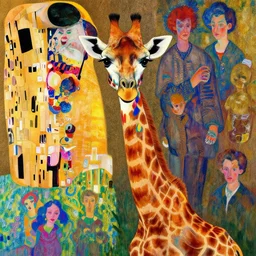 the cutest giraffe, psychedelic, patterned skin, trending on artstation, vibrant colors, digital art, in the style of harumi hironaka, gustav klimt, lisa frank, egon schiele, coby whitmore, david bates, monet.