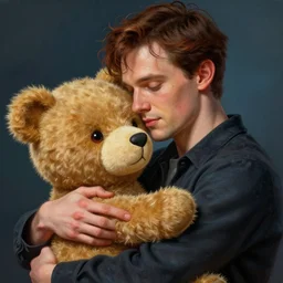 patrick bateman hugging a teddy bear, high detail, elegant, digital painting, cinematic lighting, vibrant, intricate, textured skin, highly detailed, artstation, sharp, focus, hdr, unreal engine 5, breathtaking, illustration, anna dittmann, ilya kuvshinov, nikolay makovsky