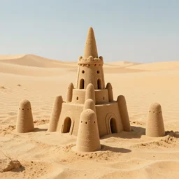 a sand castle in the desert, by Jordan Grimmer and RHADS and Gilbert Williams, artstation, concept art, aesthetic, high definition