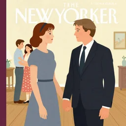 portrait of Mads Mikkelsen and Hugh Dancy holding hands romantically as they chaperone school dance by Zdzislaw Beksinski, Michael Whelan, Bob Larkin and Tomer Hanuka, simple illustration, domestic, nostalgic, clean, Matte painting, trending on artstation and unreal engine, New Yorker magazine cover, 1980s romance book cover